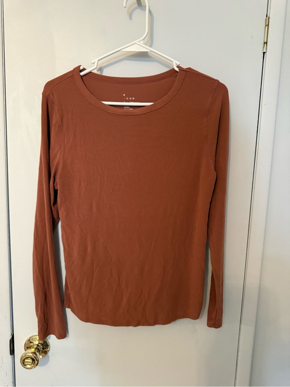 a new day Rust Long Sleeve Ribbed Crew Neck Top